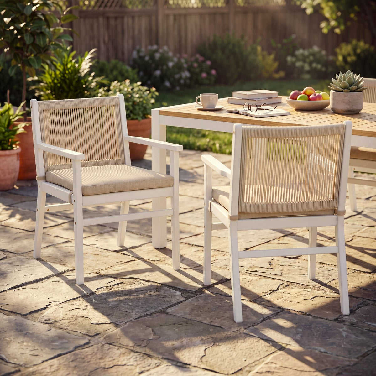 Acacia Wood Patio Dining Chairs Set of 2 for Garden Seating