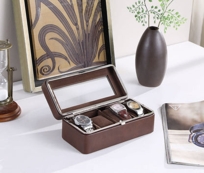 Brown Glass Watch Display Case - 4 Slots