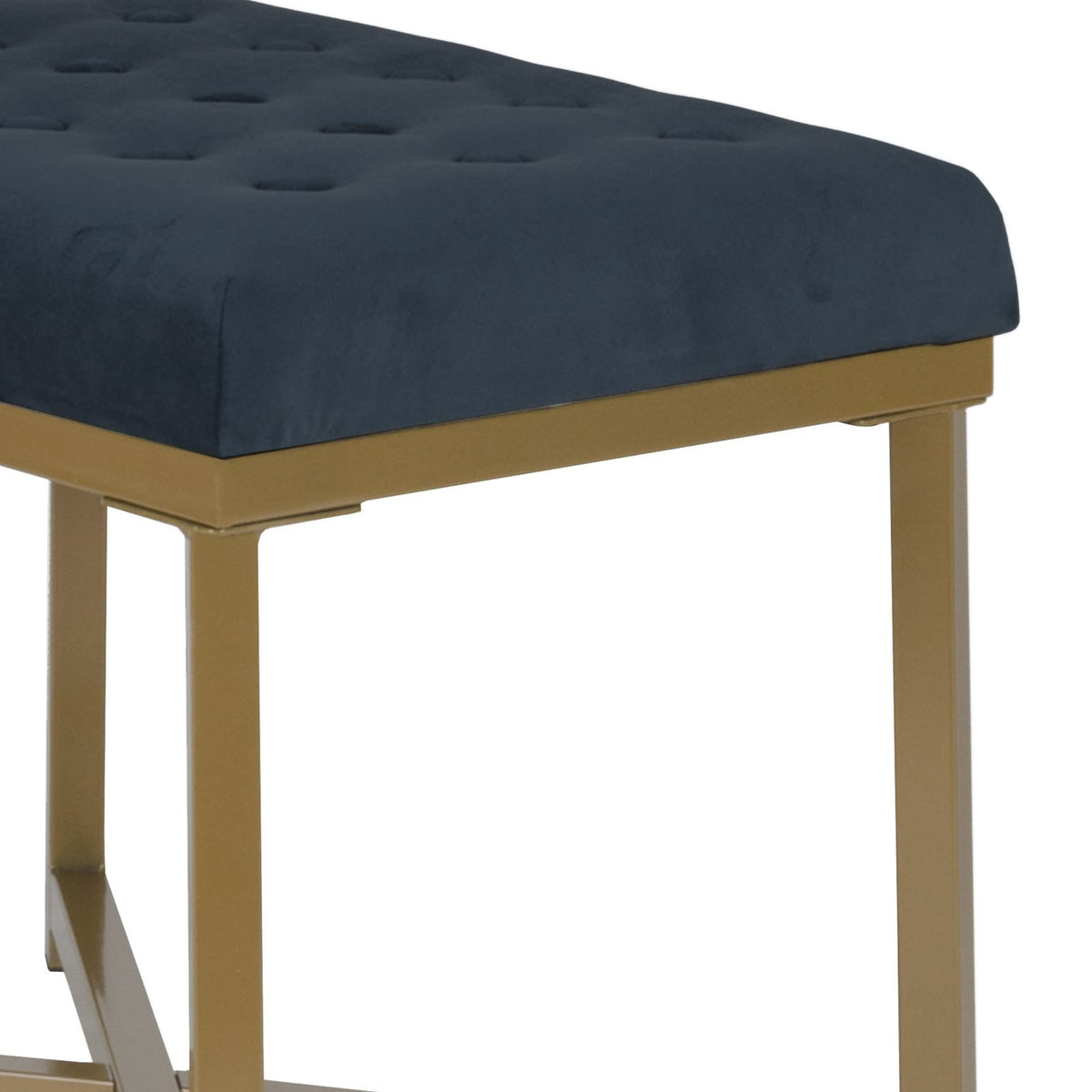Metal Framed Bench - Dark Blue Velvet, Gold Finish