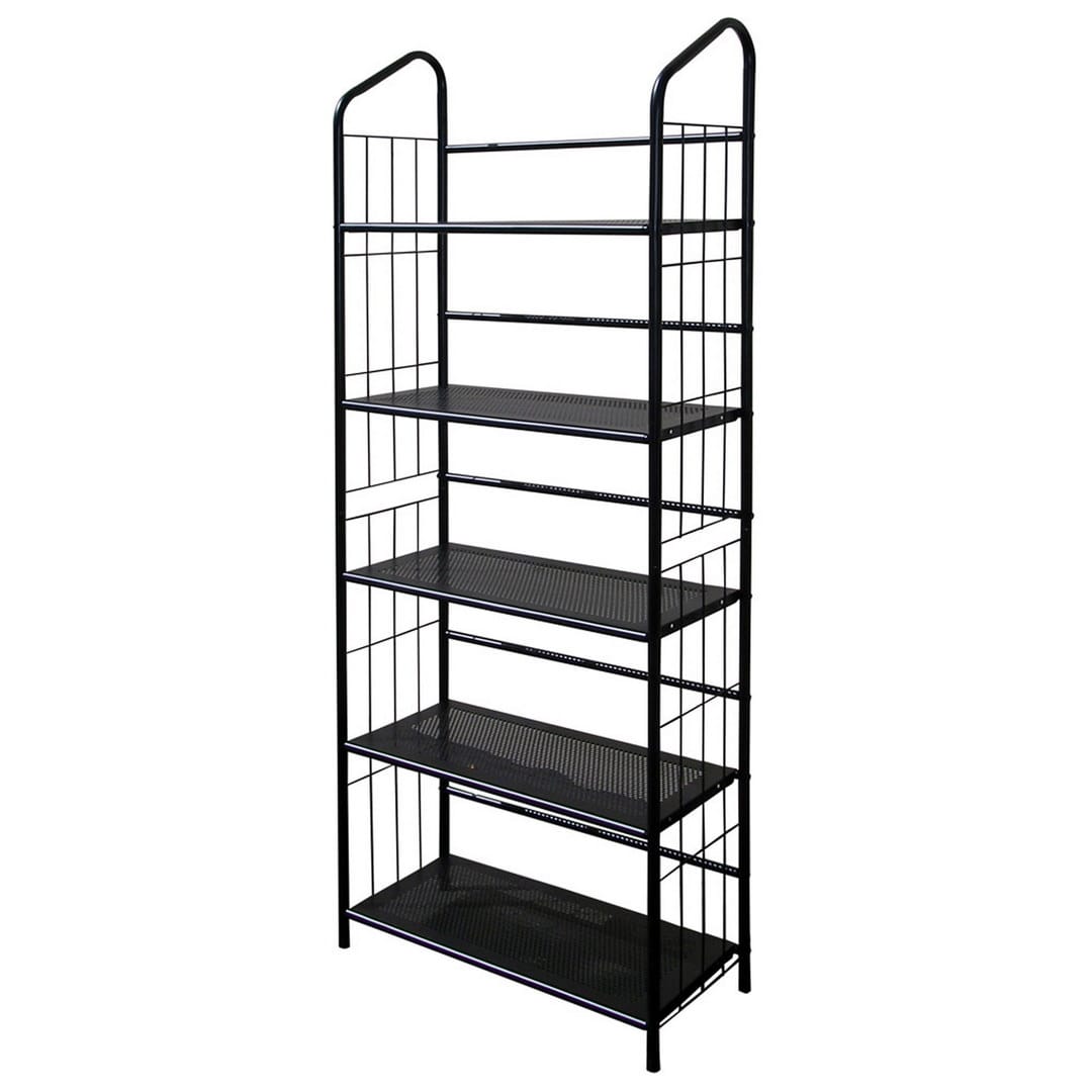 64" Tall Black Corner Bookcase - Metal Shelving Unit