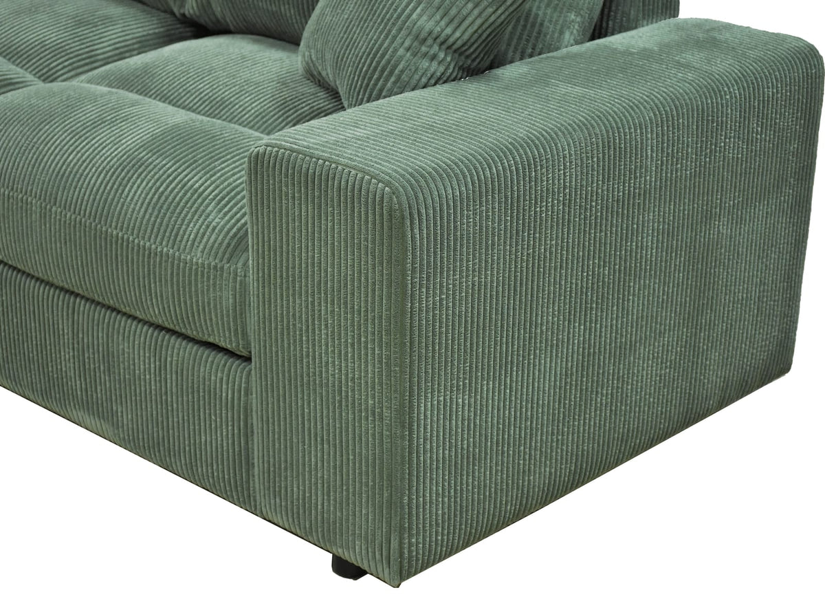 Dark Green Corduroy Sectional - 6 Seat with Ottomans for Living Room