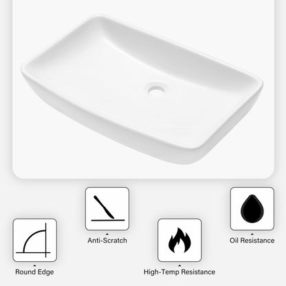 24" White Ceramic Rectangular Vessel Sink - Bathroom Vanity