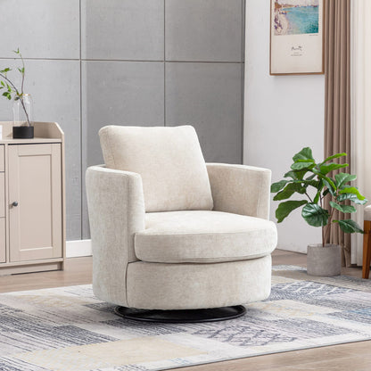 Beige Chenille Accent Chair - 360° Swivel Club Chair for Living Room