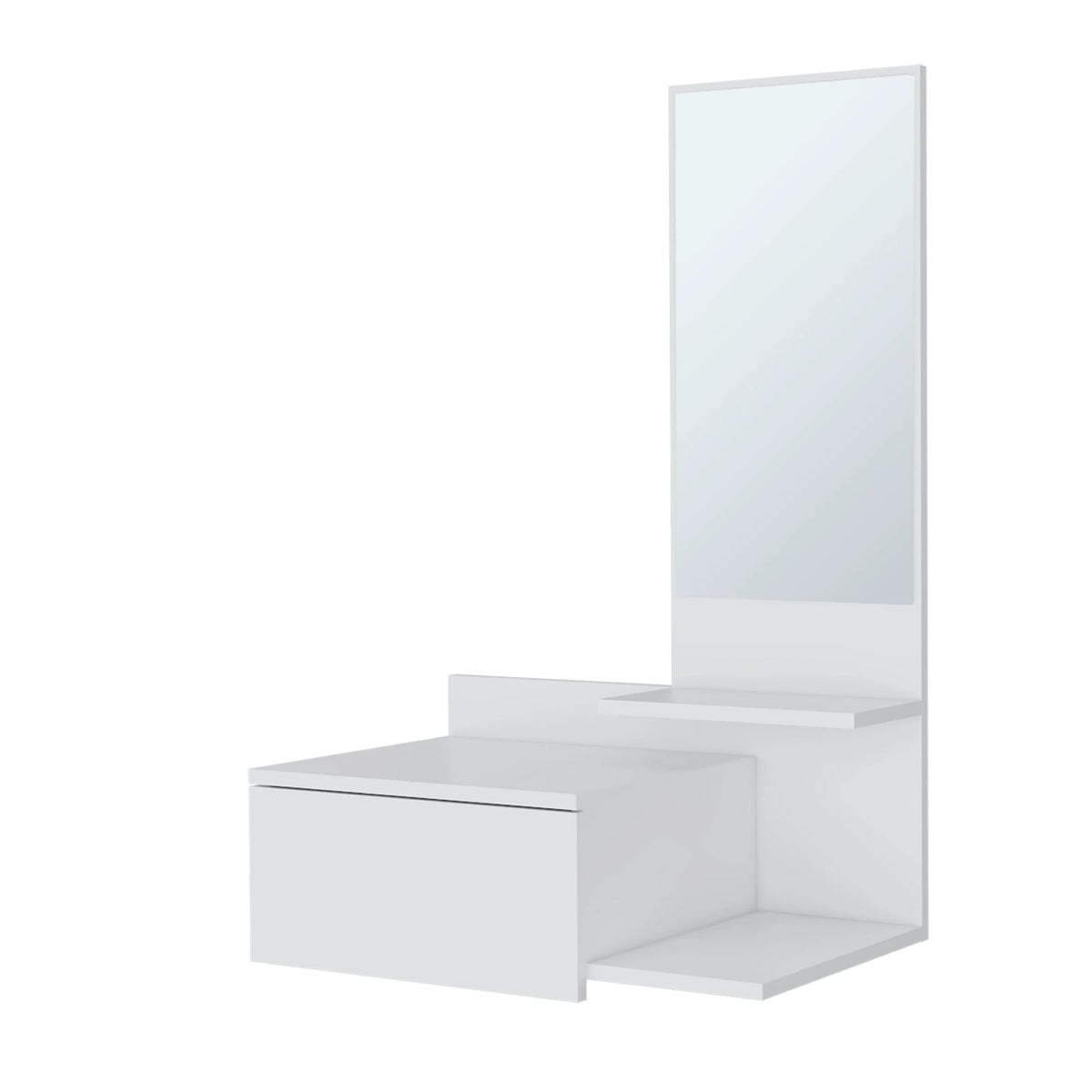 White Floating Vanity with Mirror - Small Bathroom Storage