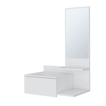 White Floating Vanity with Mirror - Small Bathroom Storage