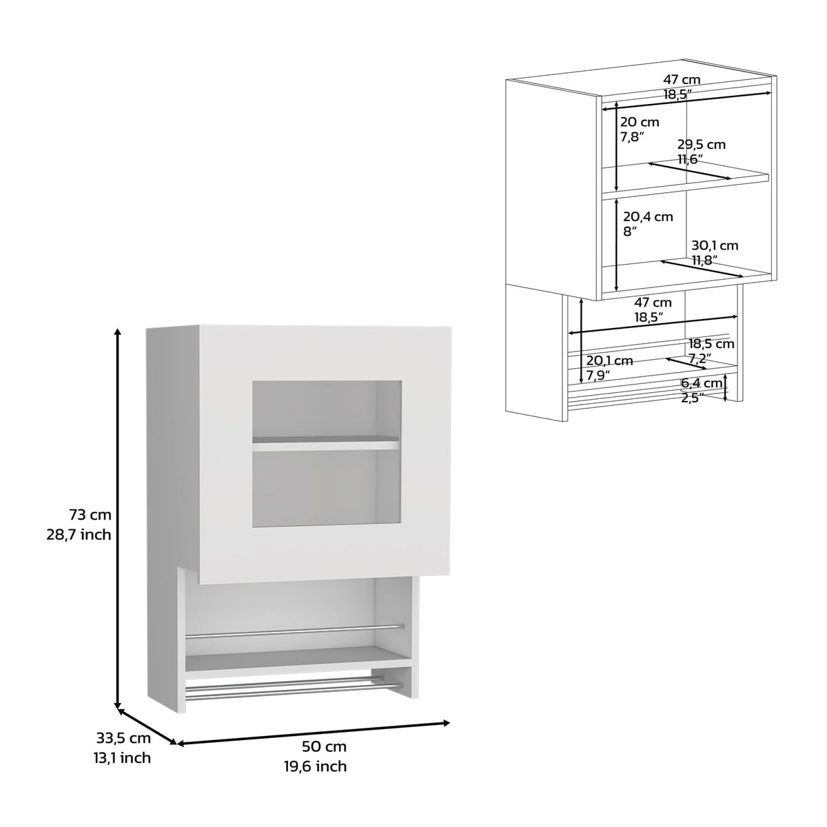 Kitchen Wall Cabinet 29" H - White with Towel Rack & Spice Shelf