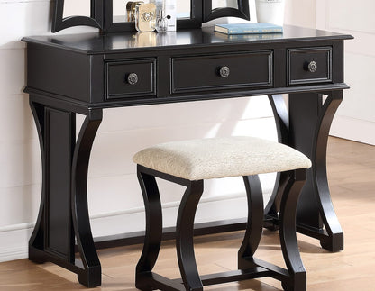 Modern Black Vanity Set with Drawers & Mirror - Bedroom Storage