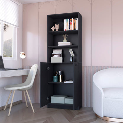 Black Engineered Wood 2-Door Bookcase Storage Cabinet