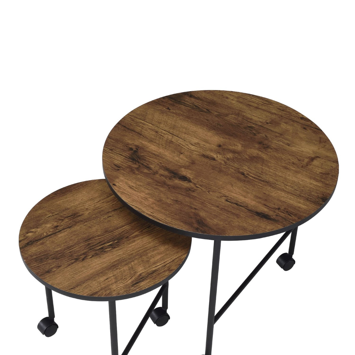 Vintage Oak Nesting Table Set - 2 Piece Set with Wheels