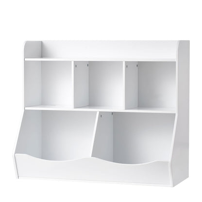 Wood Kid Storage Cubby - 5-Cubby Toy Organizer, White MDF