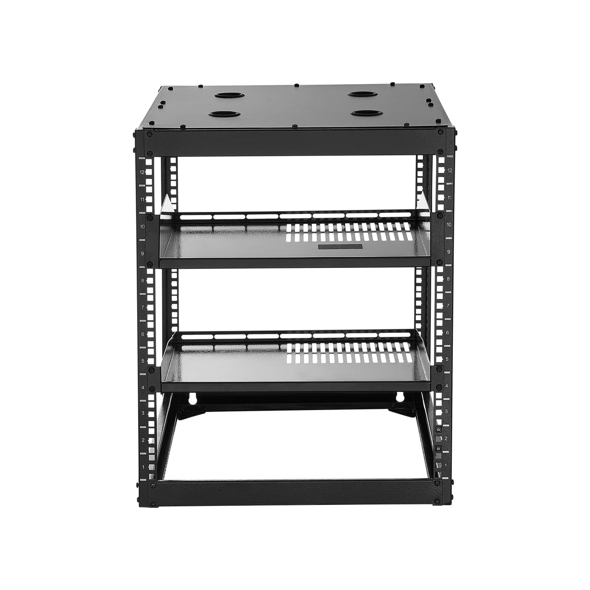 12U Open Frame Server Rack - Black, 23 Inch Depth for Living Room