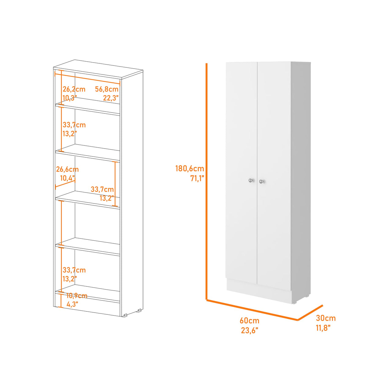 Buxton Rectangle 2-Door Tall Cabinet - White Particle Board