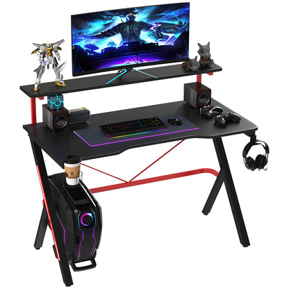 HOMCOM 47 Inch Gaming Desk - Black Home Office Workstation