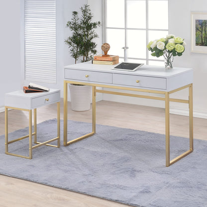 White & Gold 1-Drawer Side Table - Contemporary Style