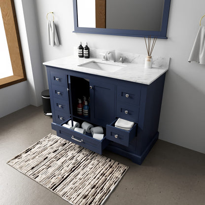 Navy Blue 48 Inch Bathroom Vanity with Mirror Wood Finish