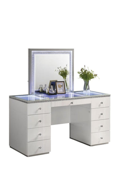 Contemporary White Vanity with 5 Drawers - Storage & Mirror