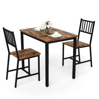 Rustic Brown Dining Table Set - 3 Piece Kitchen Table with Chairs for Dining Room