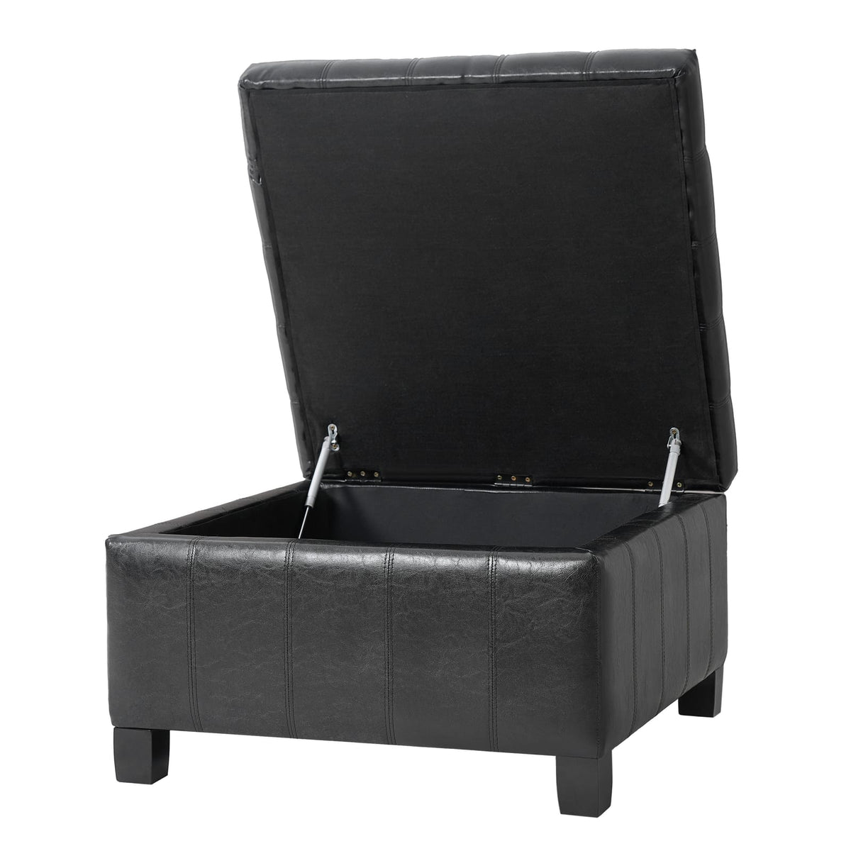 Black Storage Ottoman with Lift-Top - 30.25" Square for Living Room