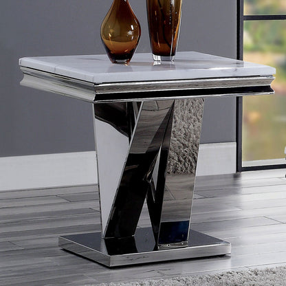 Chrome Faux Marble End Table - Glam Style for Living Room