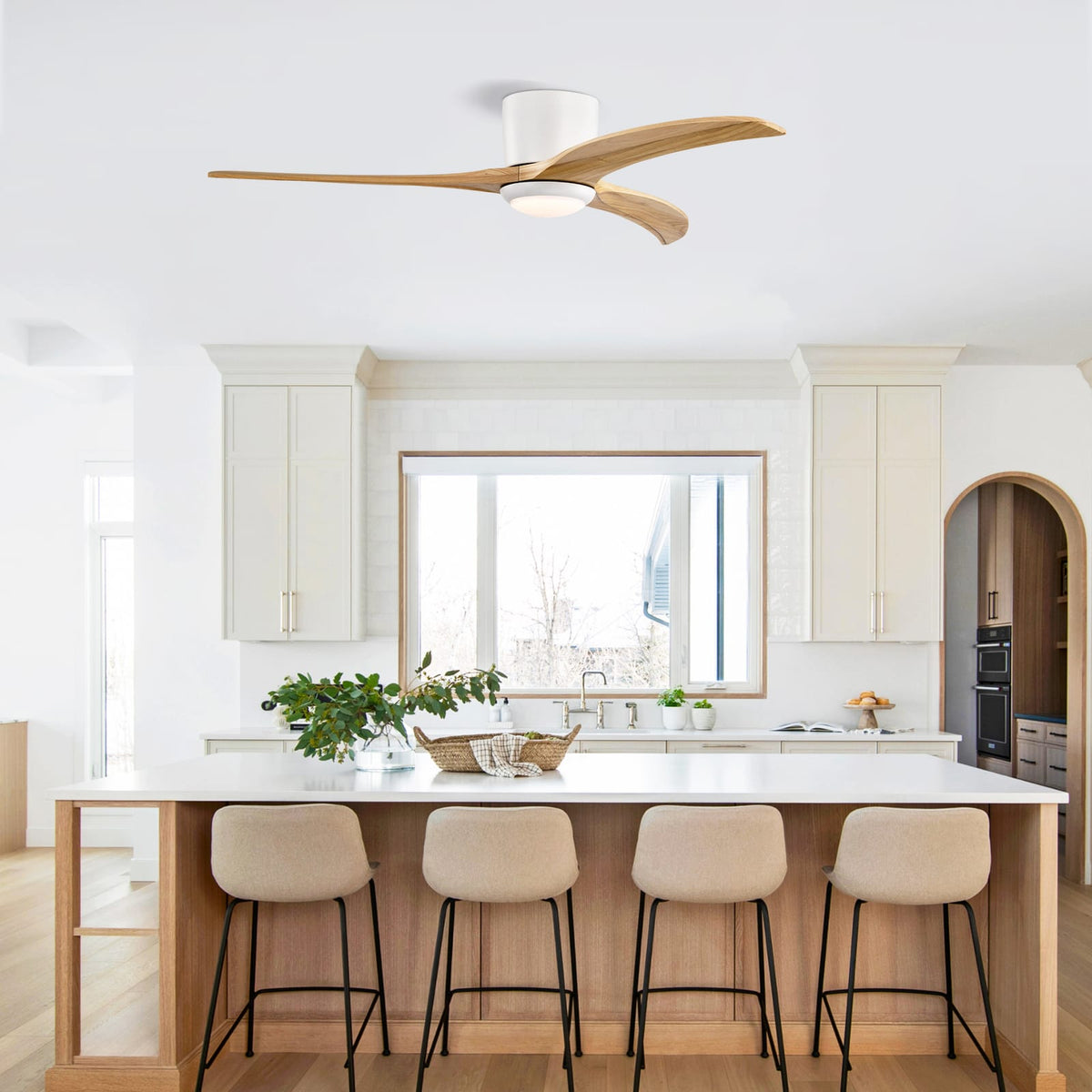 52" Solid Wood Blades Ceiling Fan With Light - Remote Control, Noise-Free