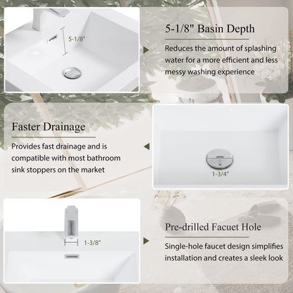 36" Wall-Mounted Bathroom Vanity with Sink - Oak & White