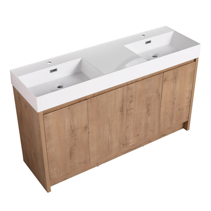 60 Inch Gloss White Resin Bathroom Vanity - Storage Sink
