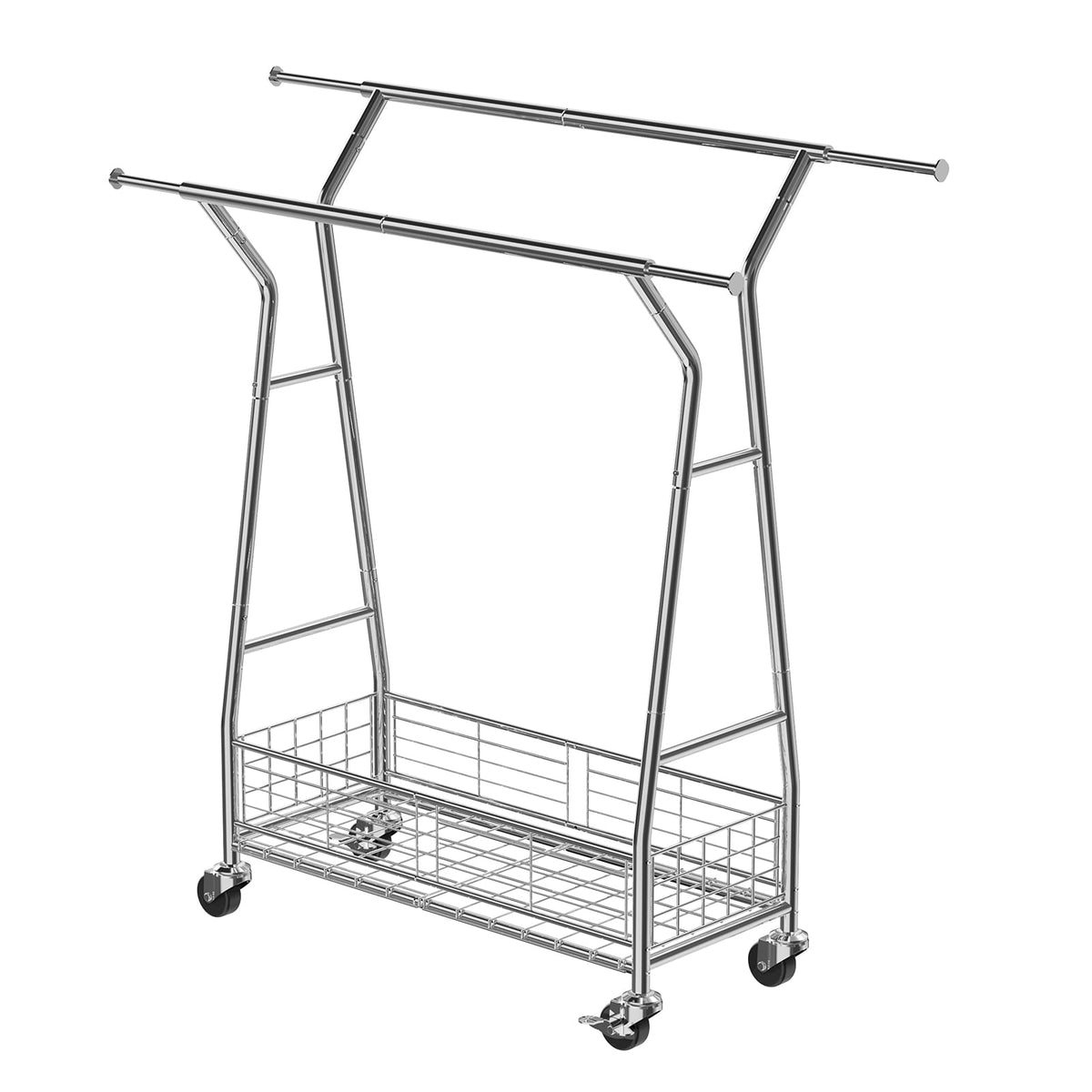 Silver Carbon Steel Rolling Clothes Rack - 330 lb Capacity