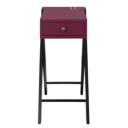 Burgundy Pine Side Table with Drawers for Living Room Storage