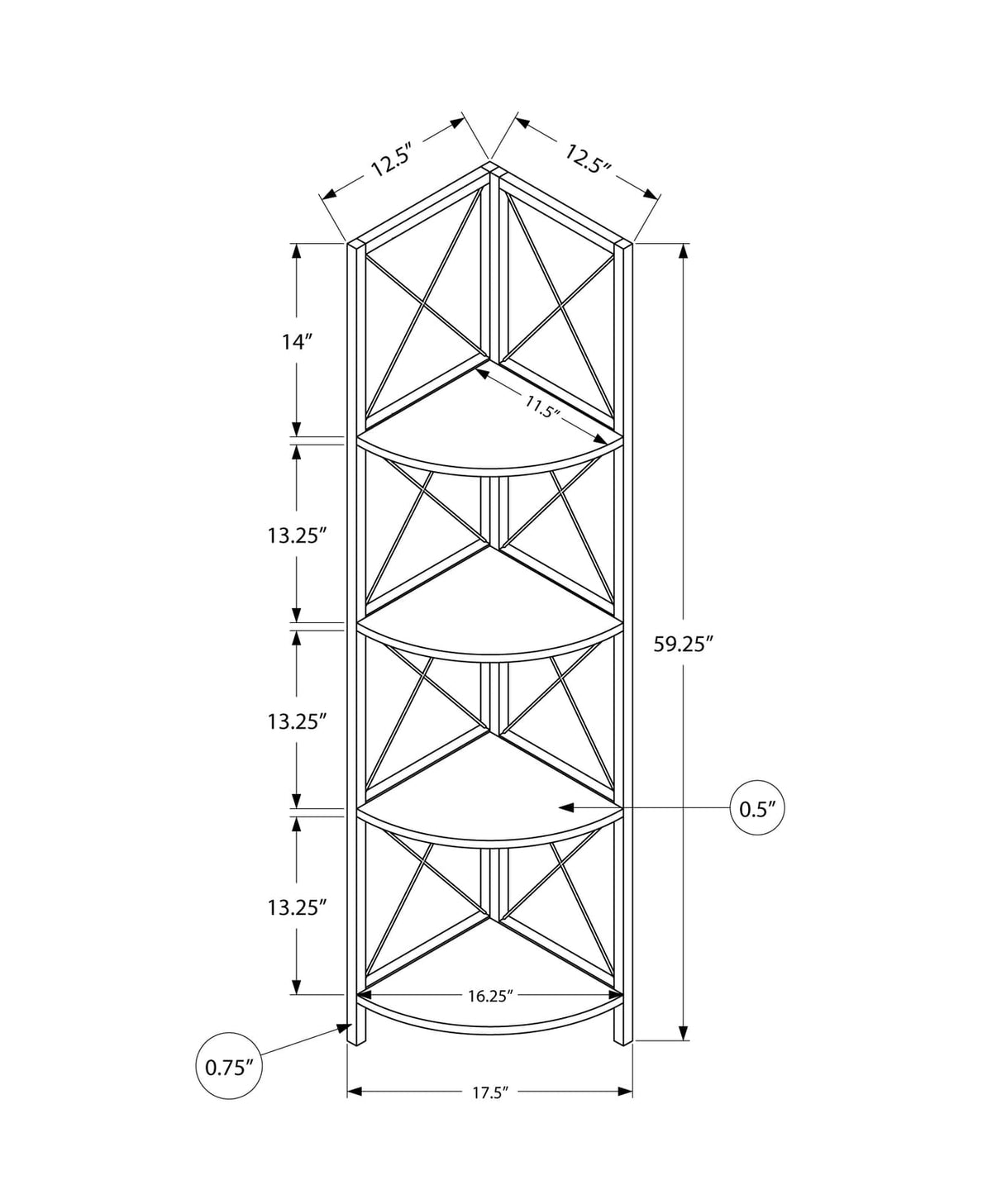4 Tier Taupe Metal Etagere Bookshelf - Corner Display Shelf