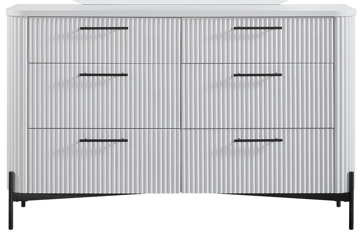 White 6 Drawer Dresser - Solid Wood MDF Bedroom Storage
