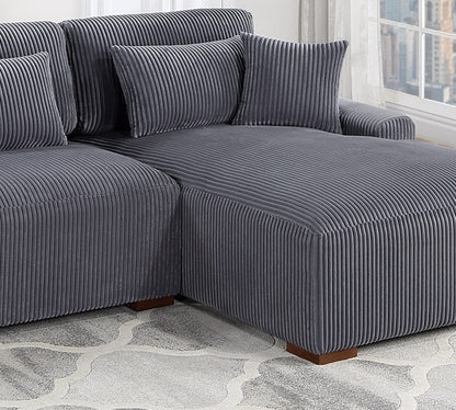 Dark Gray L-Shaped Sectional Sofa - 113" Corduroy for Living Room