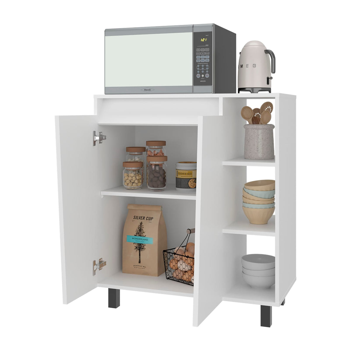 Dining Room Cesna Microwave Sideboard Cabinet - White, Freestanding Pantry with