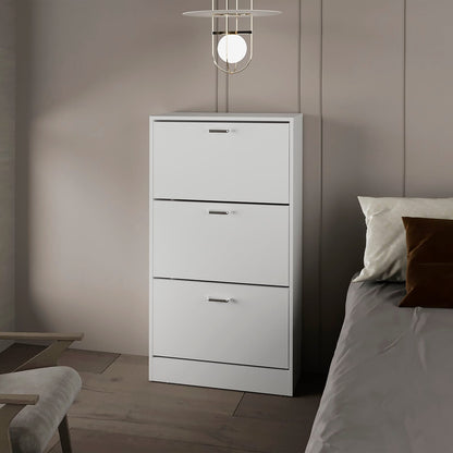 White Shoe Rack - 3 Shelf Storage Cabinet for Living Room