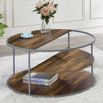 Gray Walnut Industrial Coffee Table with Shelves