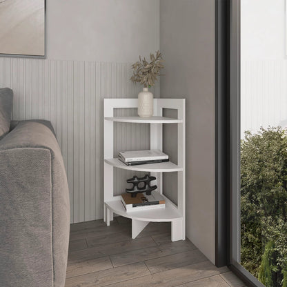 3-Shelf White Corner Shelf for Living Room
