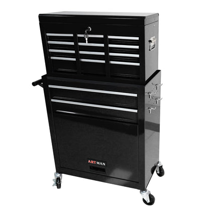 Black Steel Tool Trolley with Wheels for Garage Workshop Storage