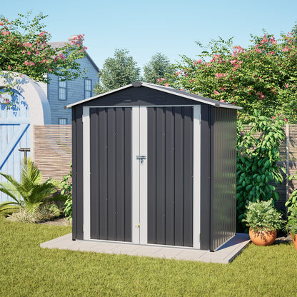 Gray Metal Garden Storage Shed 6x4 FT with Lockable Door for Backyard