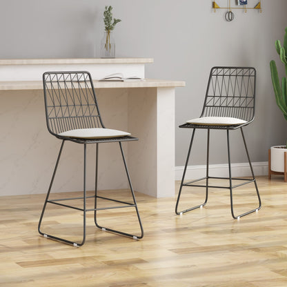 Grey & Ivory Iron Patio Counter Stools - Set of 2