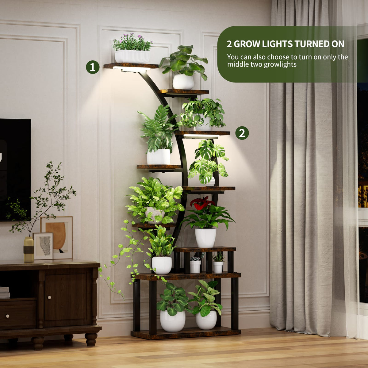 9-Tier Rustic Brown Plant Stand - 63" Tall Display Shelf