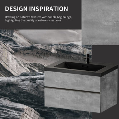 35.4 Inch Grey and Black Floating Bathroom Vanity with Quartz Sand Sink