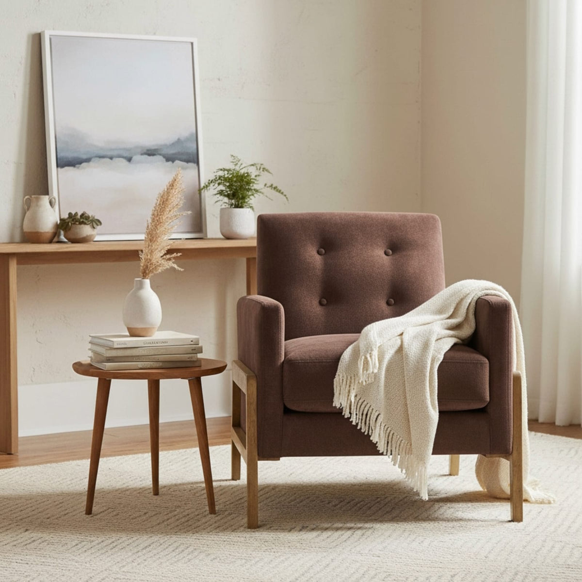 Espresso Polyester Accent Chair - 31.38" Square Arms for Living Room