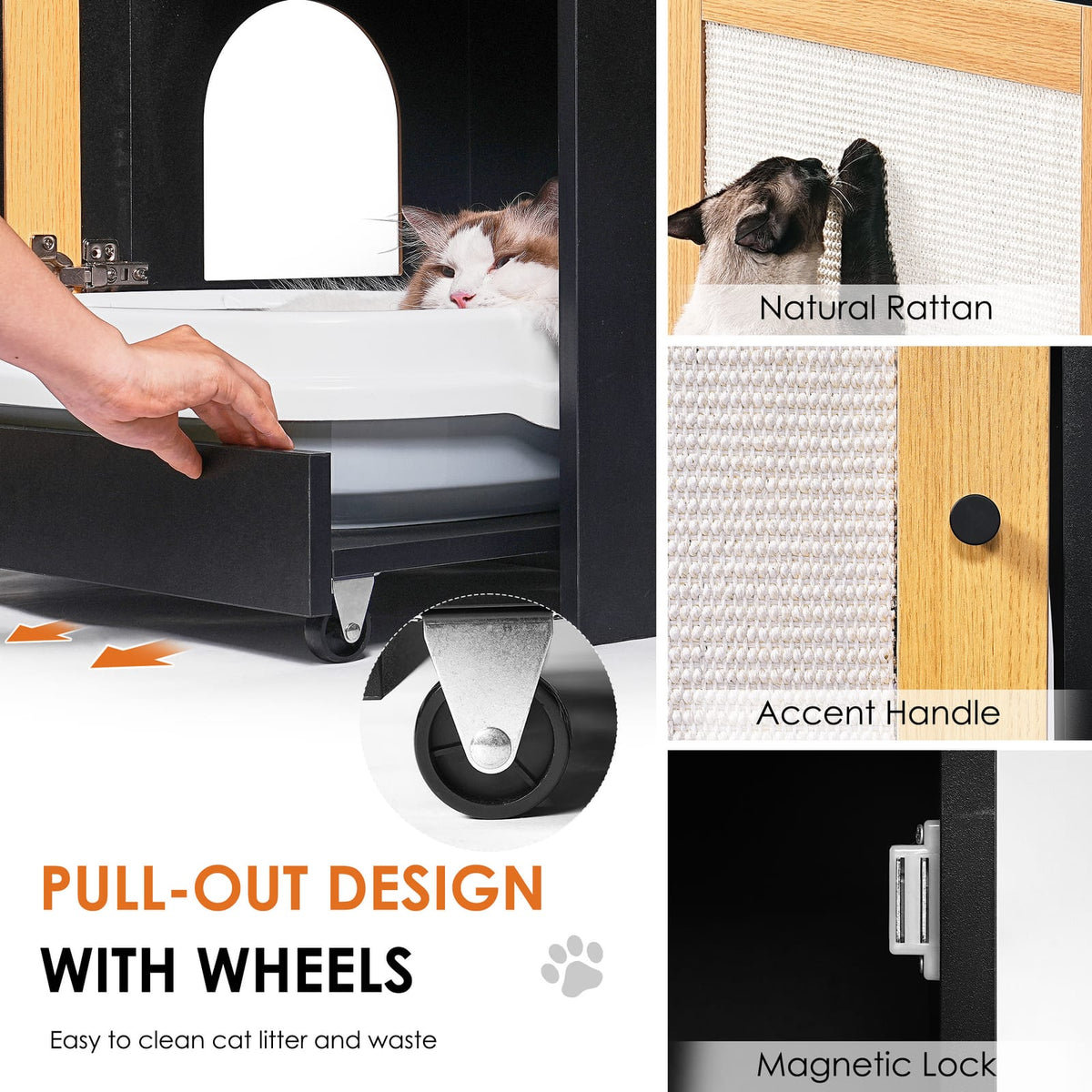 Hidden Cat Litter Box Enclosure - Black