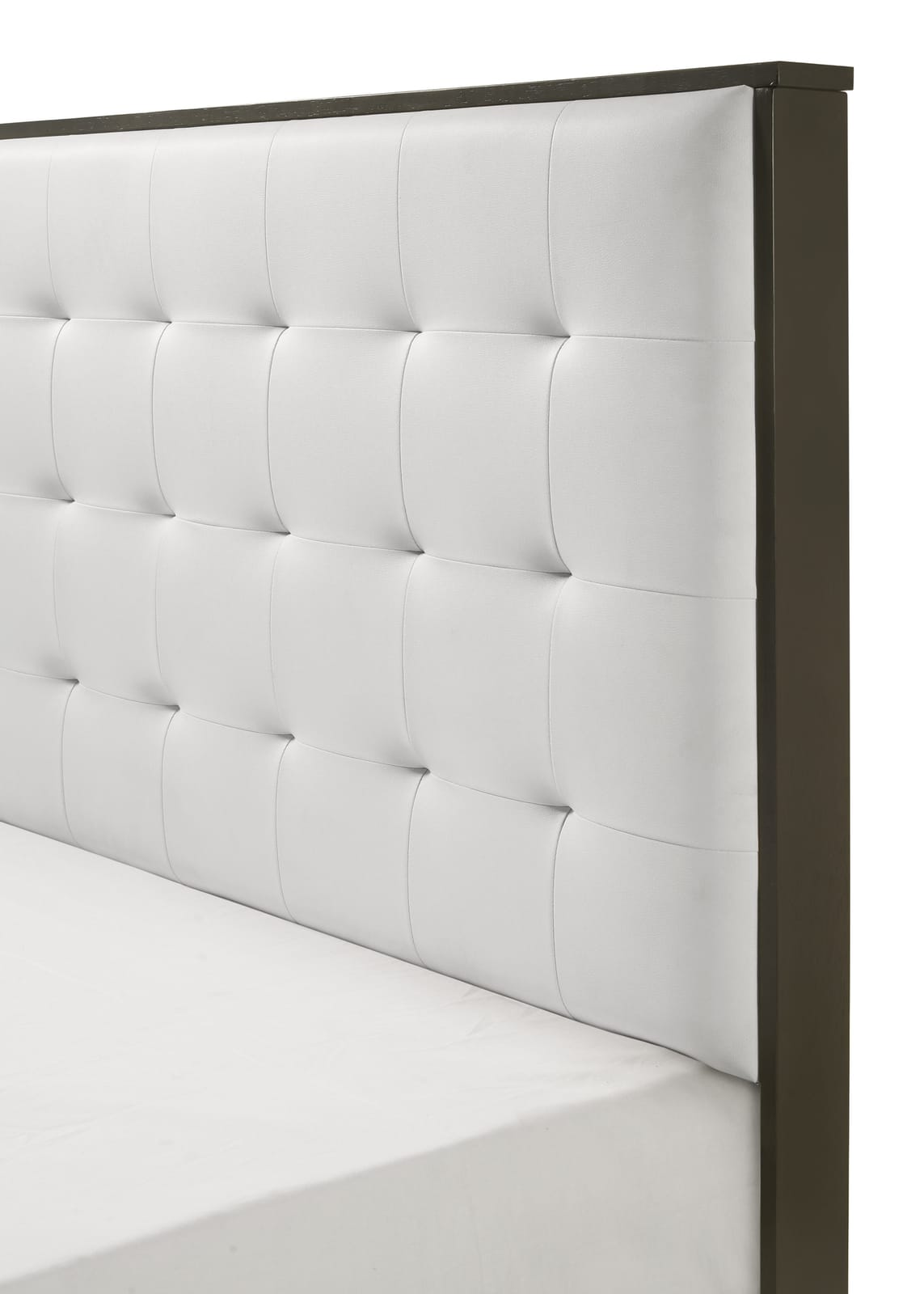 Gray Beige Twin Size Panel Bed Button Tufted Headboard