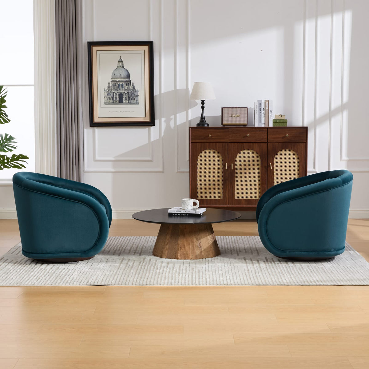 Teal Swivel Accent Chair - 360 Degree Comfort, Rubberwood Frame