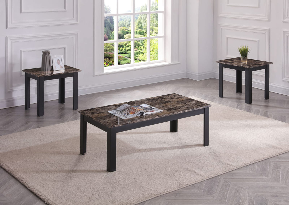 Brown Wood Coffee Table Set - 3 Piece Dining Table for Living Room