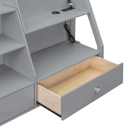 Full Bunk Bed with LED Lights & USB Ports - Gray for Bedroom