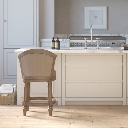 Gray Barrel-Back Bar Stool - Swivel & Upholstered Comfort
