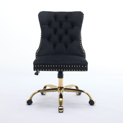A&A Furniture Office Chair - Black Velvet, Golden Base