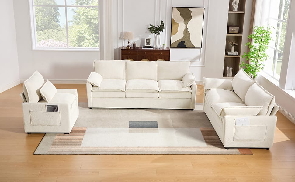 Grey Faux Fur Sectional Sofa - 6 Seat Comfortable Couch