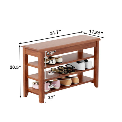 Walnut Solid Wood Shoe Storage Bench with Hidden Storage for Living Room